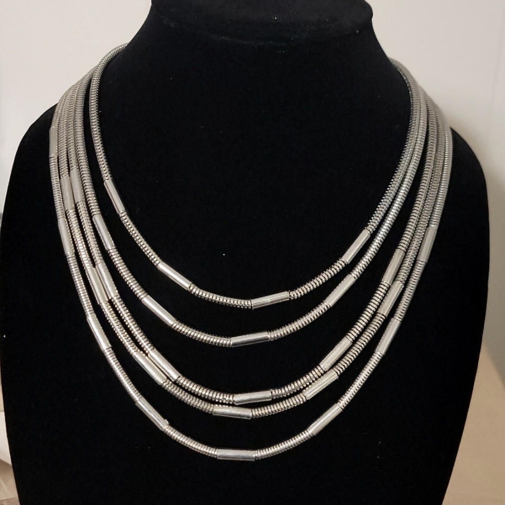 Silver plated layered necklace